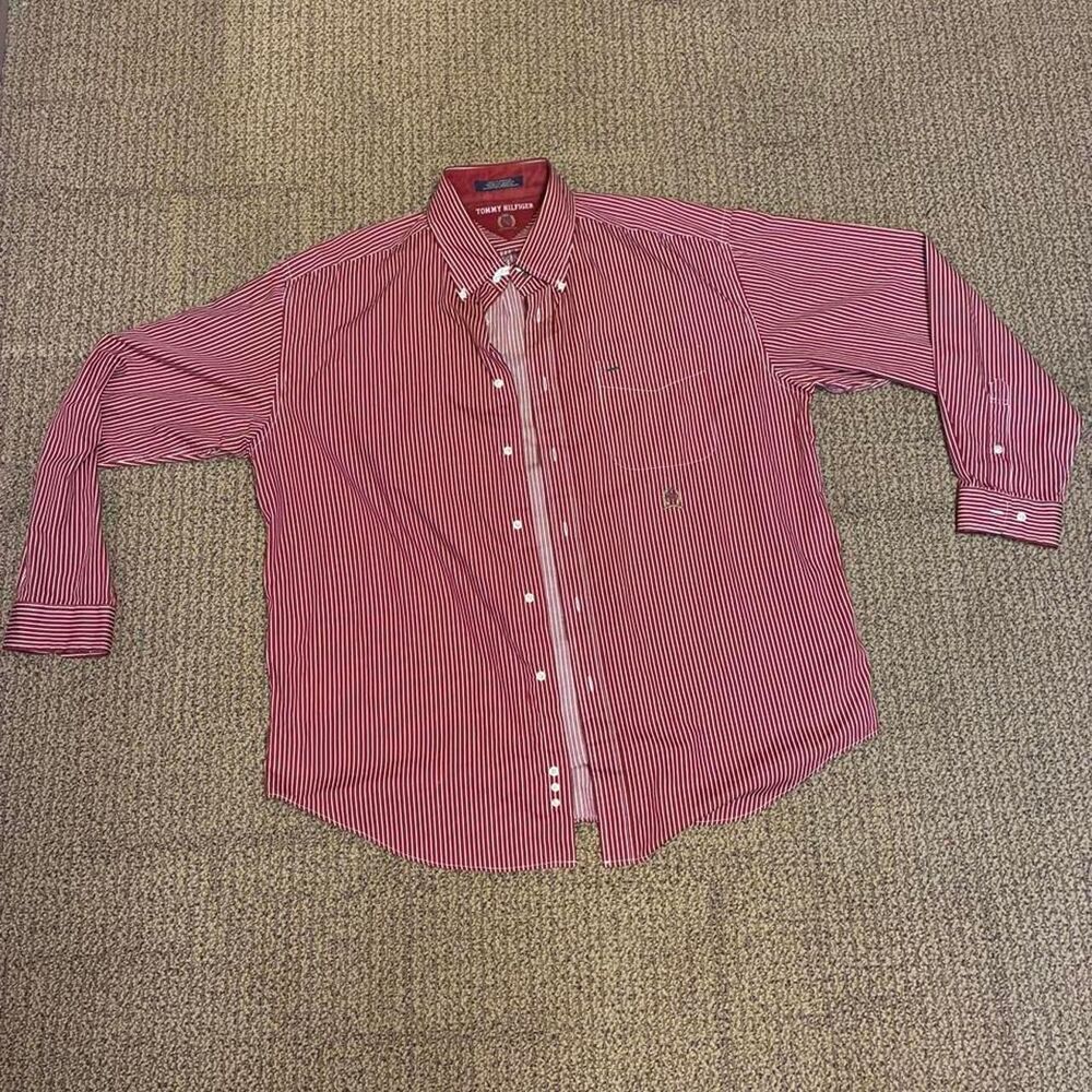 Tommy-hilfiger Men's Red and Burgundy Shirt